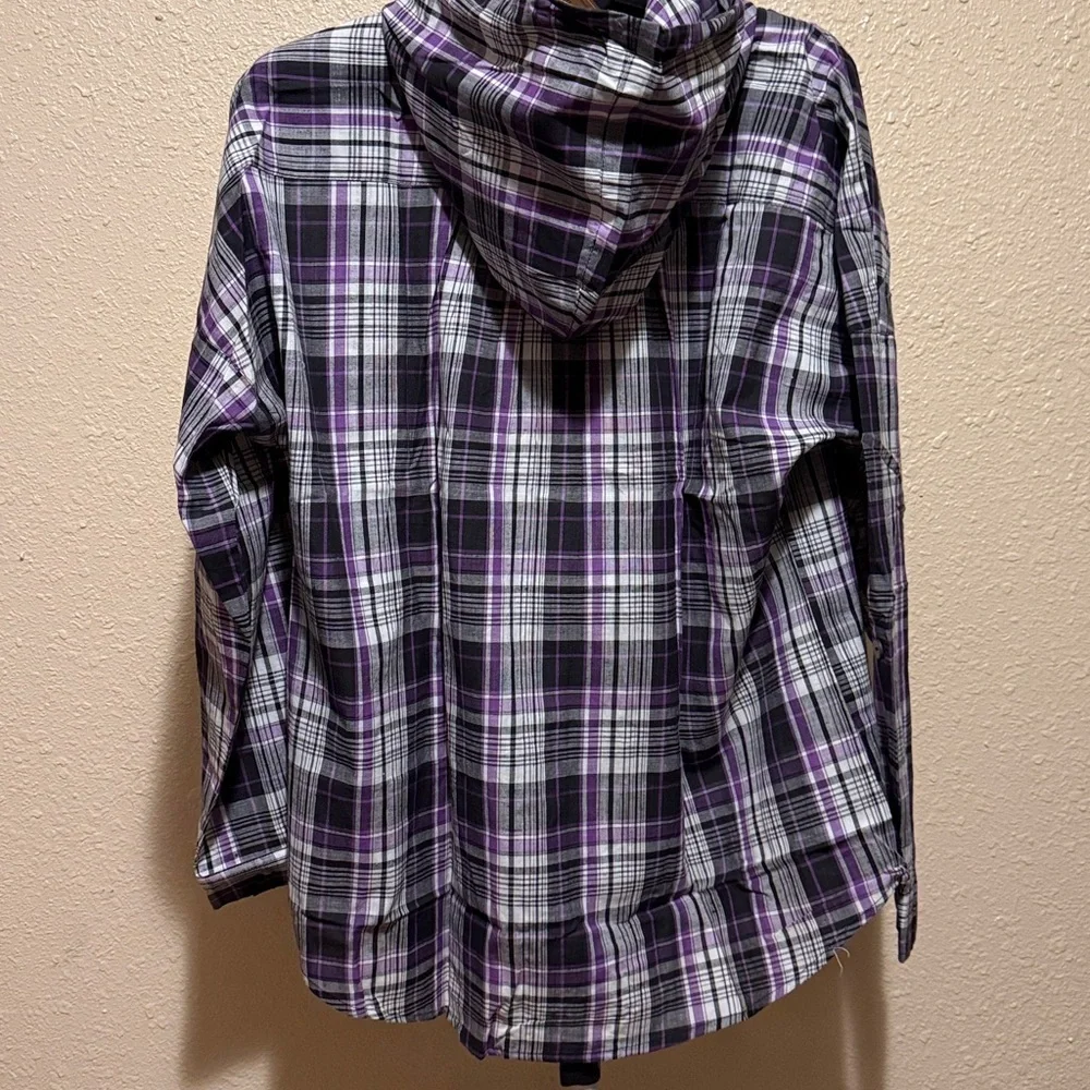 Plaid Hooded Button-Up Shirt women’s Large XL NWT​ - Picture 4 of 7